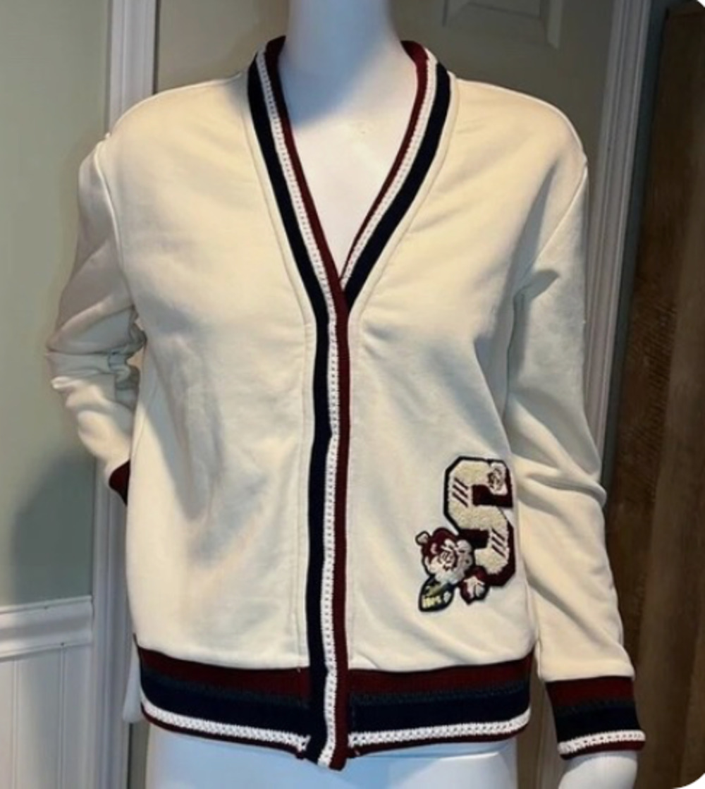SCOTCH & SODA varsity cardigan french terry cotton logo stripe casual preppy XL